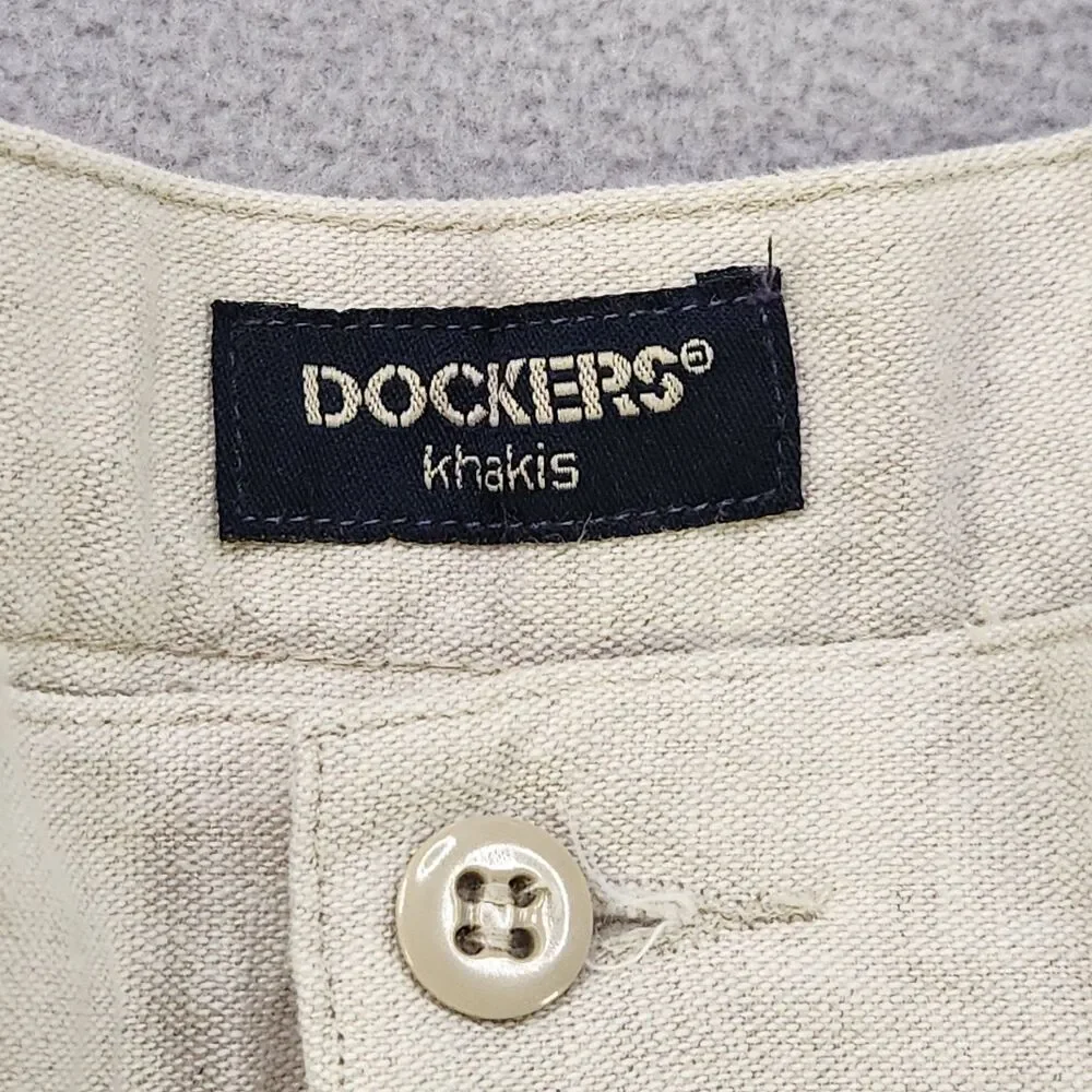 Dockers Linen Blend Pants Men's 34x32 Beige Pleated Cuffed Wrinkle Free Classic